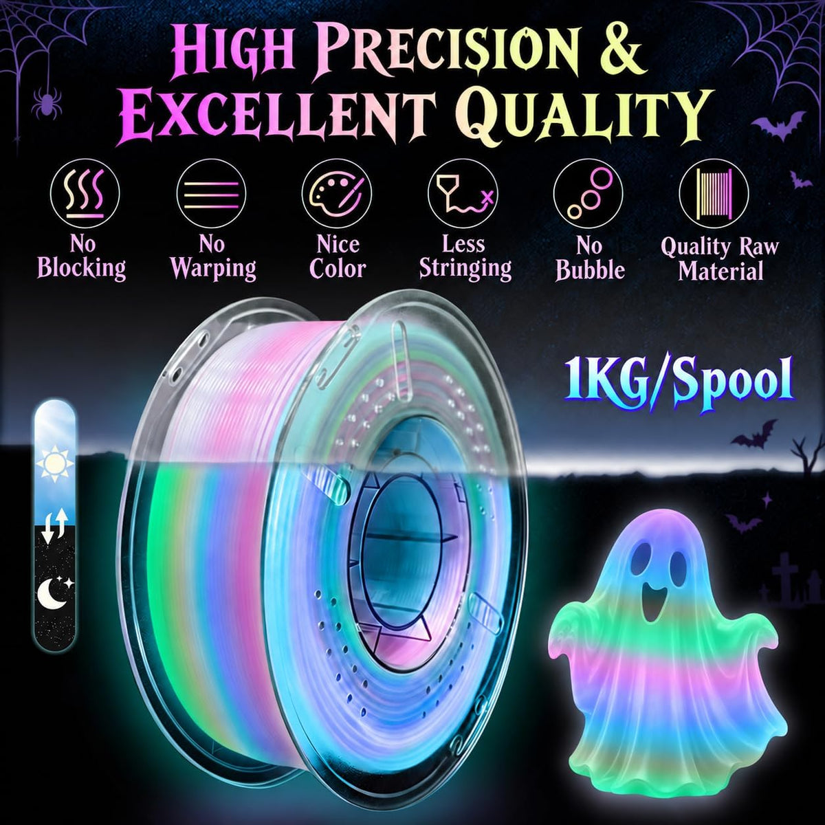 Frucindra Filamento PLA para impresora 3D Rainbow PLA+ que brilla e...