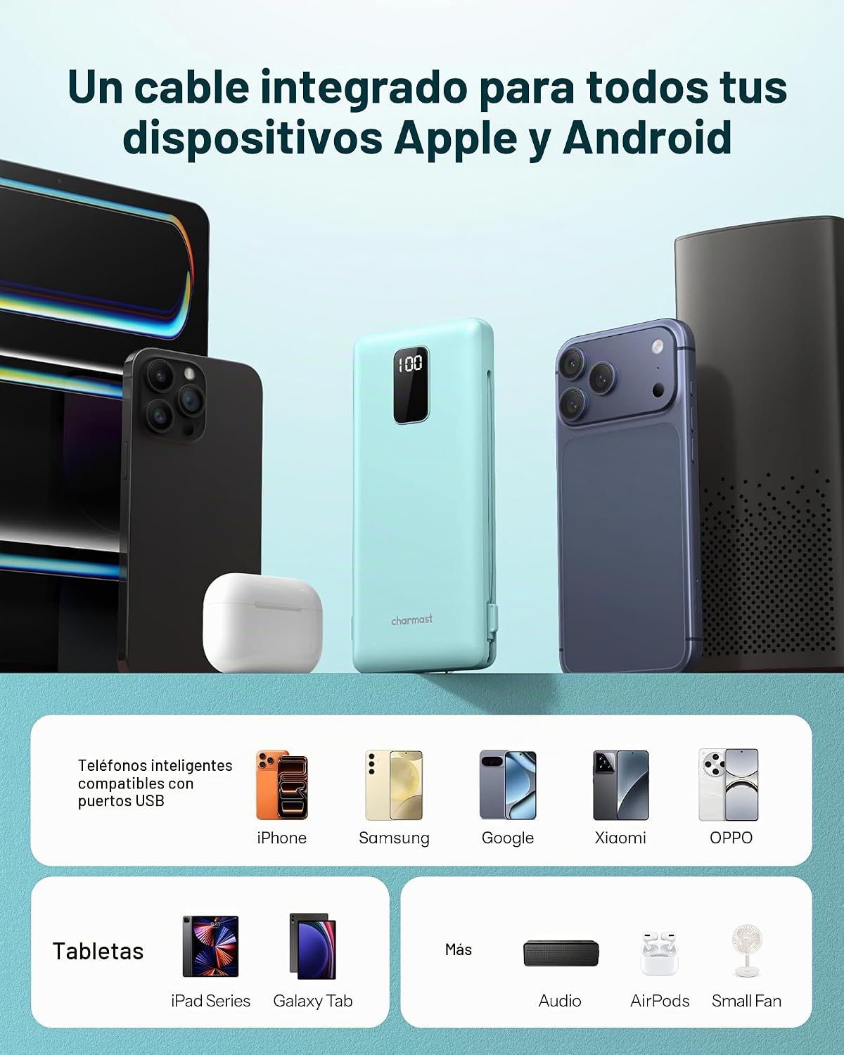 Cargador portátil charmast de 10000 mAh con cables integrados y enc...