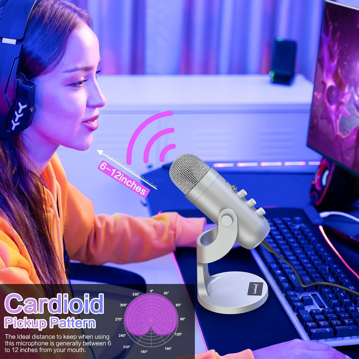ZealSound Micrófono Podcast para PC, Micrófono USB con cancelación...