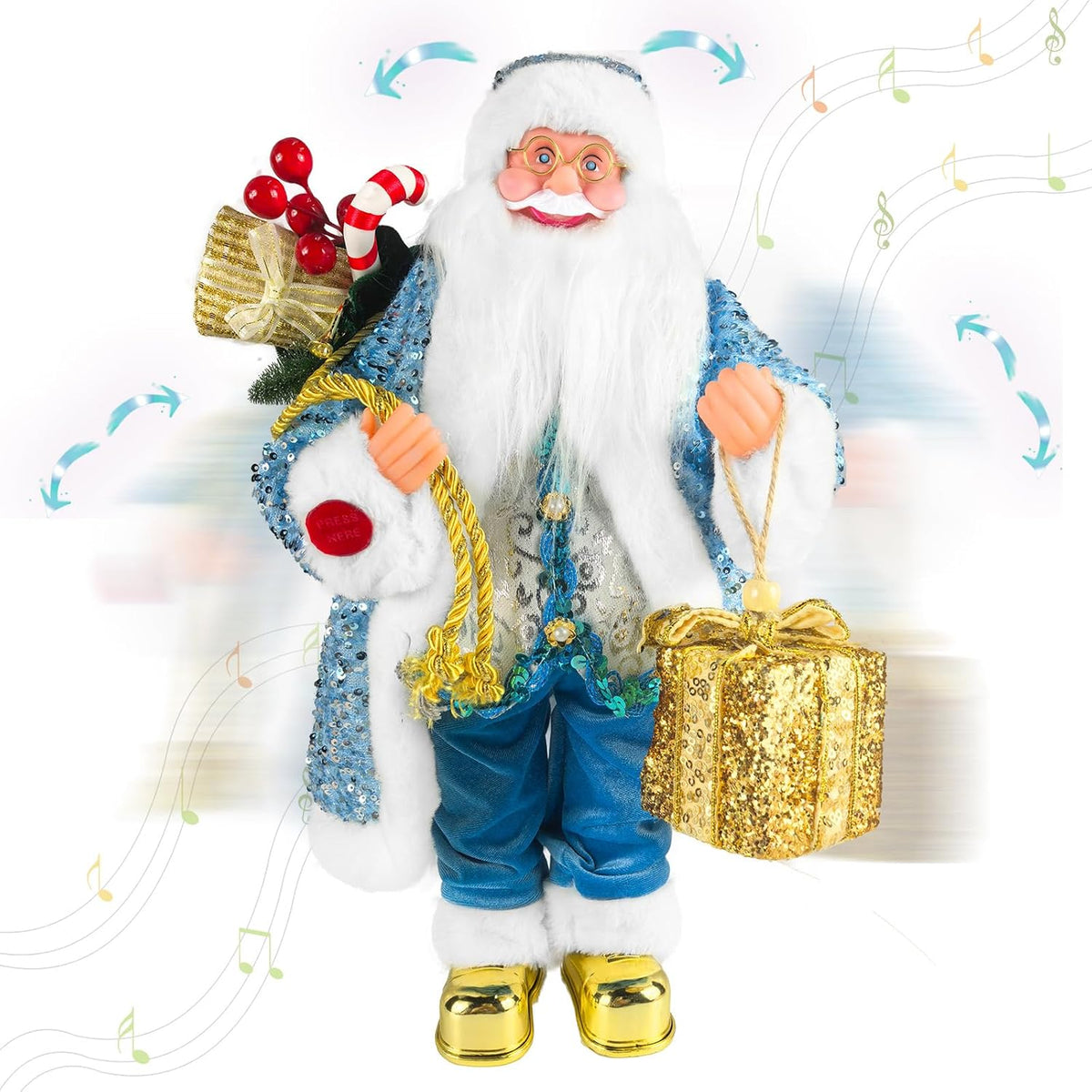 Gfilay Santa azul hielo animado de 18 pulgadas con música y movimie...