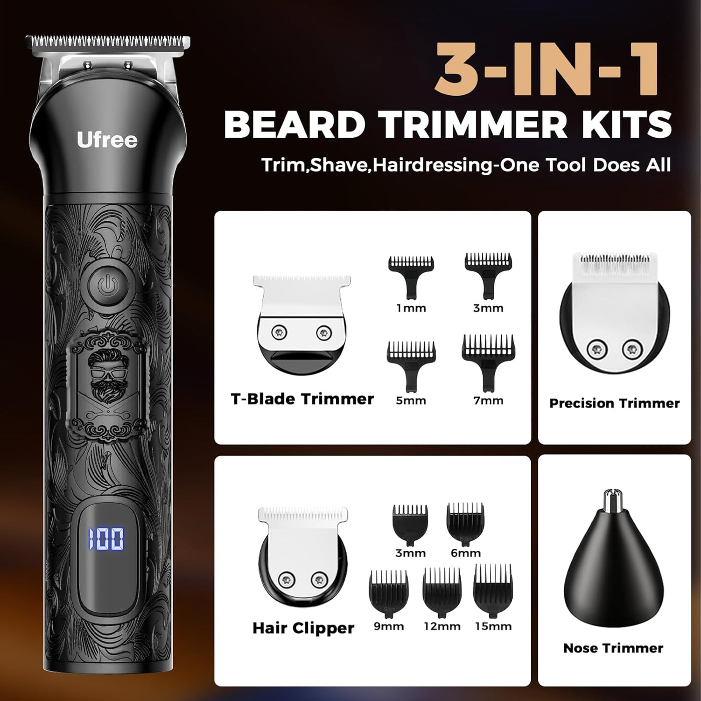 Ufree Set de afeitadora y recortadora de pelo de barba, maquinilla...