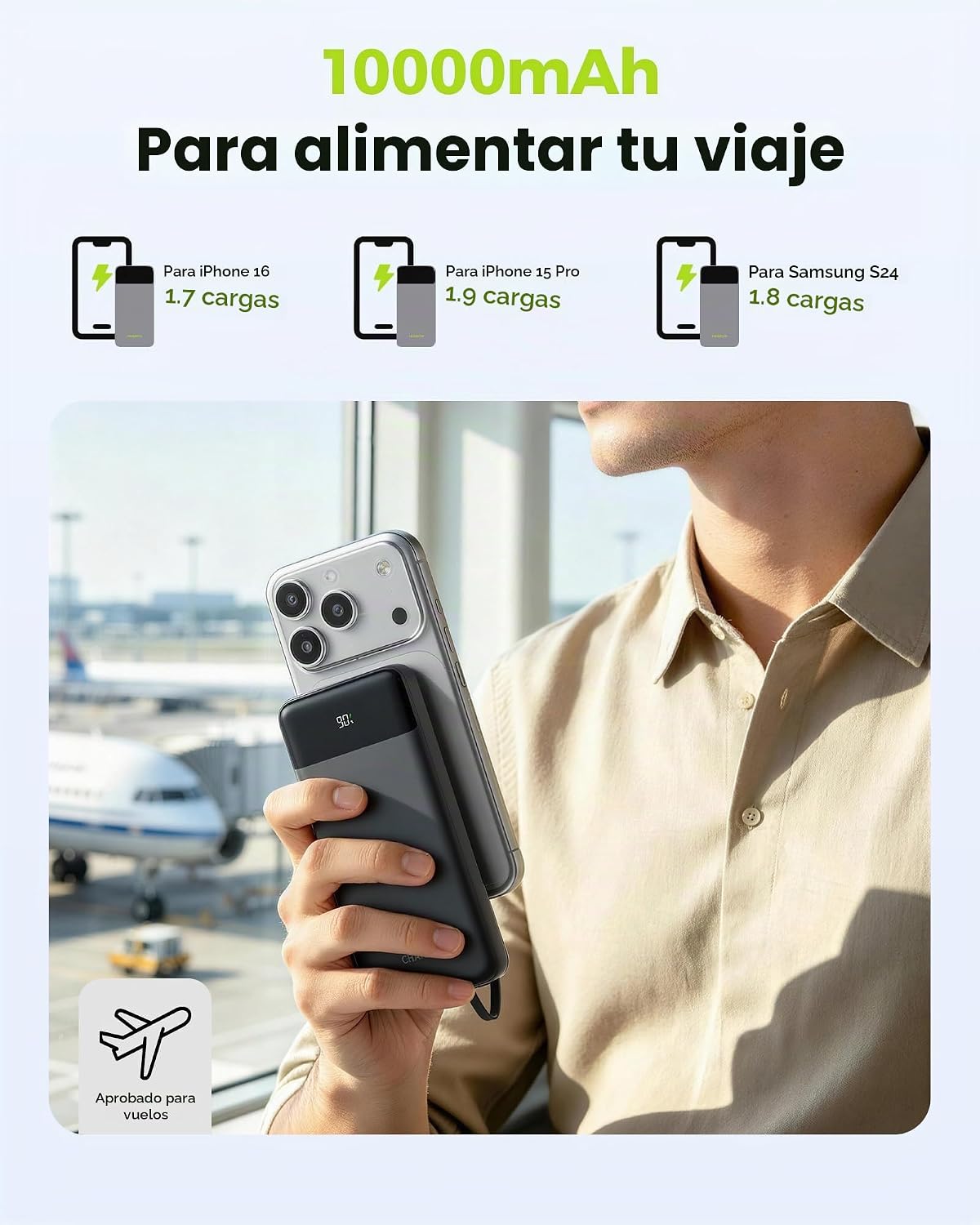 CHARCO Cargador portátil Banco de energía con cable incorporado 100...
