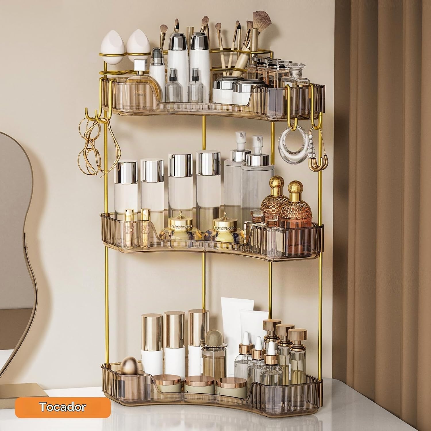 Greenby Organizador esquinero de 3 niveles, estante de maquillaje y...