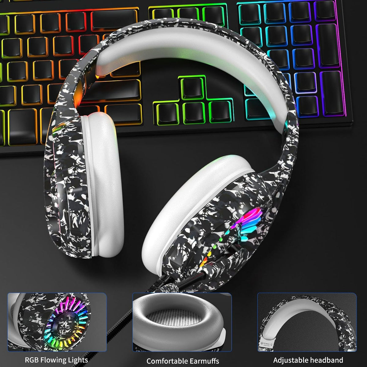 ZIUMIER Auriculares con cable para juegos de camuflaje para PC, PS5...