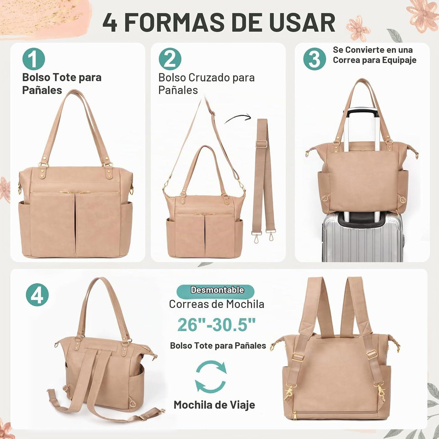 MOMINSIDE Bolsa de pañales Tote Convertible Bolsa de pañales Mochil...