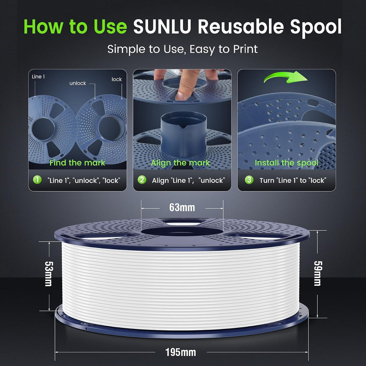 SUNLU Filamento PLA para impresora 3D, cian, 2.2 lbs | Filamento PL...