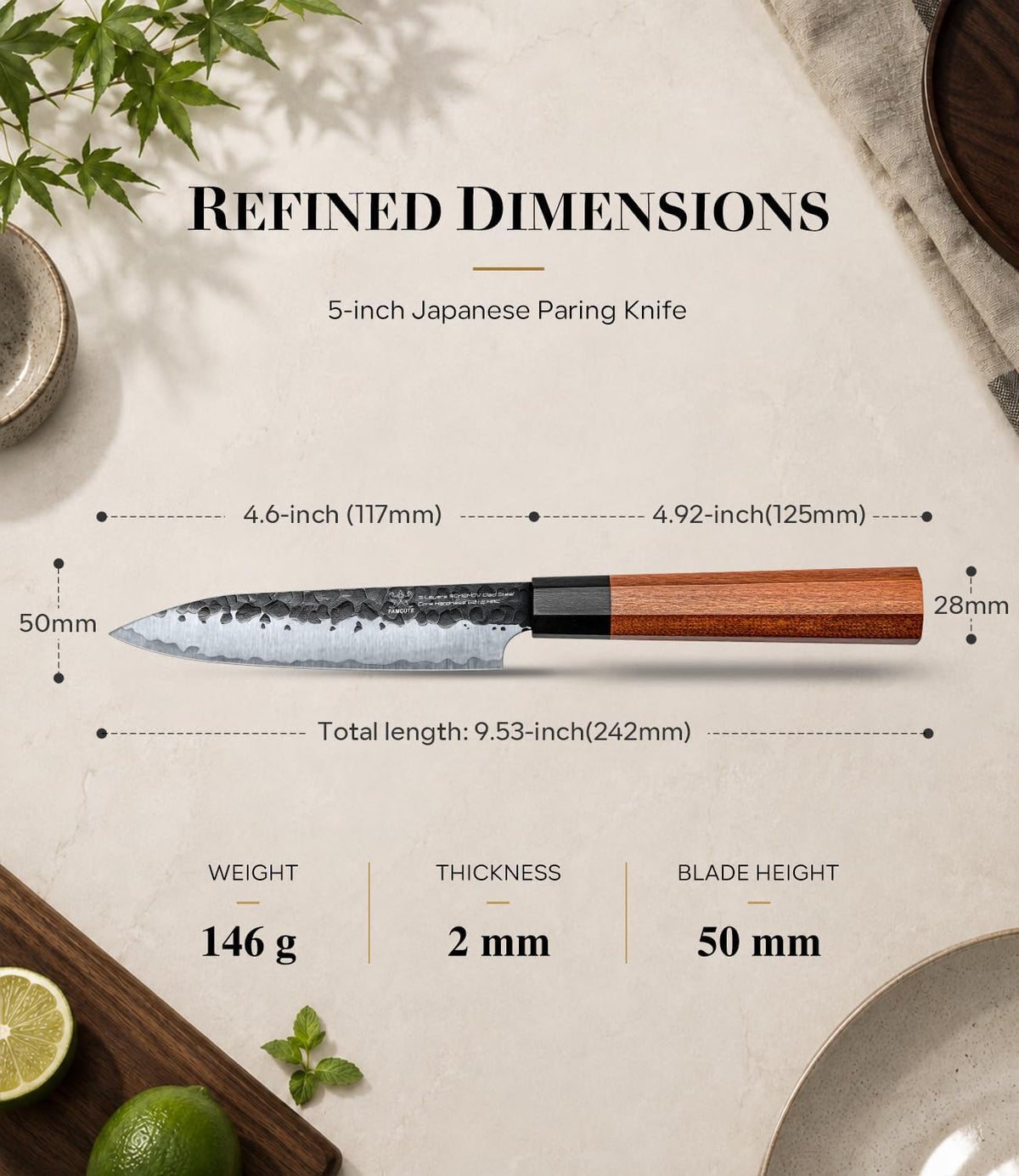 FAMCÜTE - Cuchillo de pelar japonés de 5 pulgadas, cuchillo de coci...