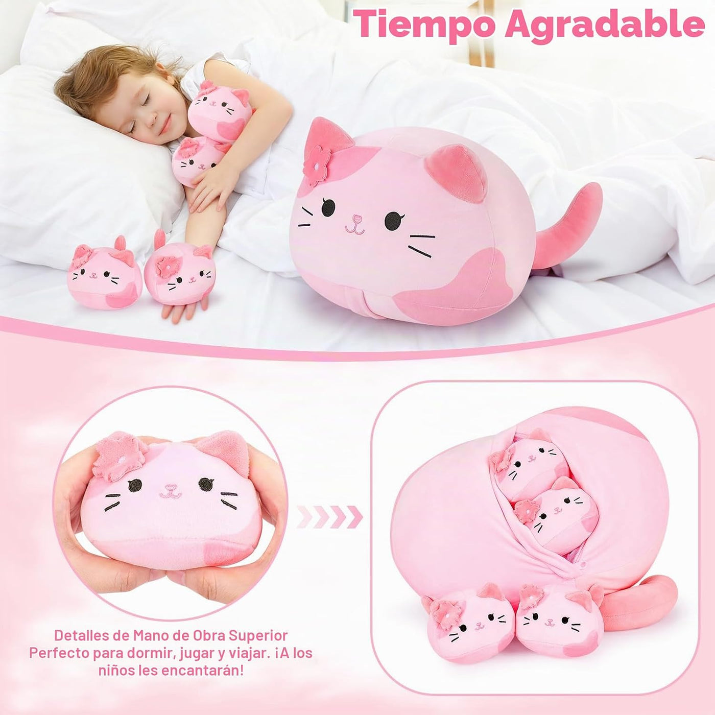 5 piezas de peluche de gato Sakura rosa, familia de animales de pel...