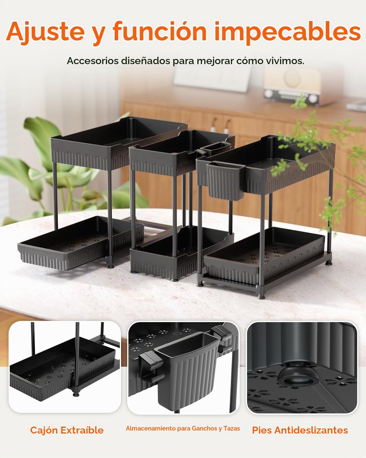 Sevenblue Paquete de 3 organizadores para debajo del fregadero, org...