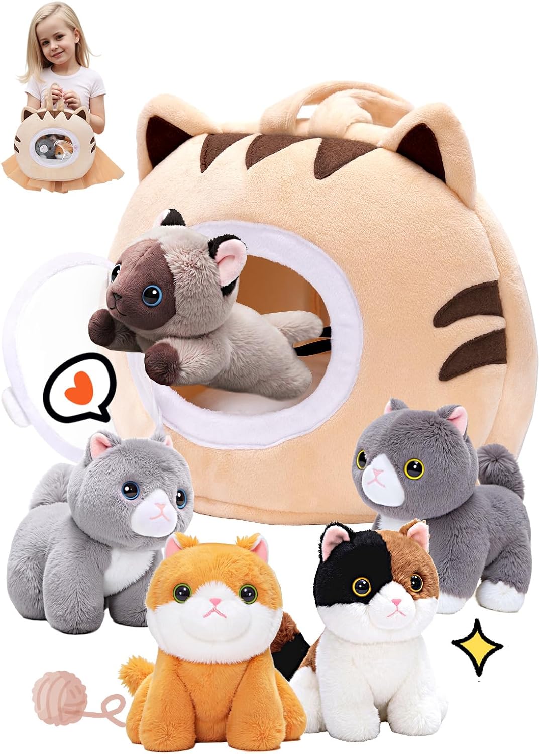 Casa de animales de peluche para gatos con 5 juguetes suaves para n...
