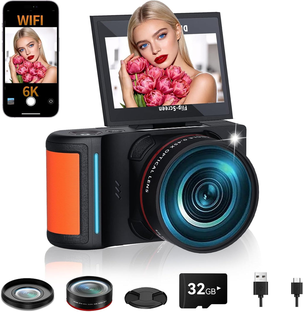 RAZPLYN Cámara digital 6K 96MP Vlogging Cámara para YouTube con pan...