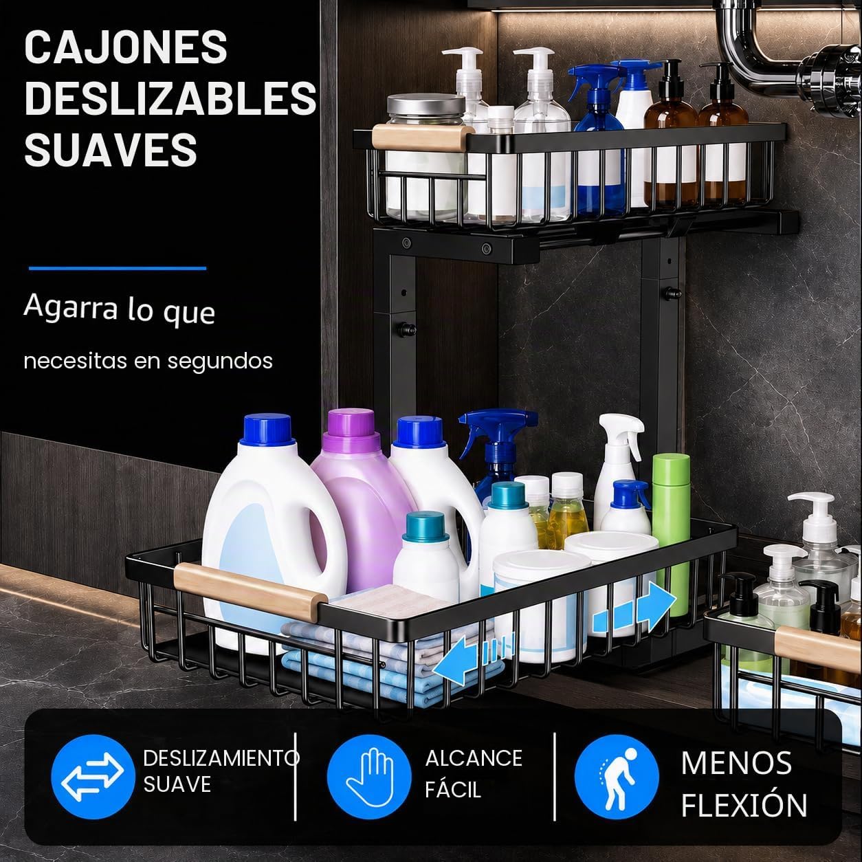 GeeBom Organizador para debajo del fregadero, organizador de armari...