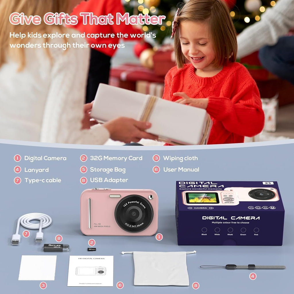 Cámara digital para niños, cámaras digitales de 48MP FHD 1080P para...