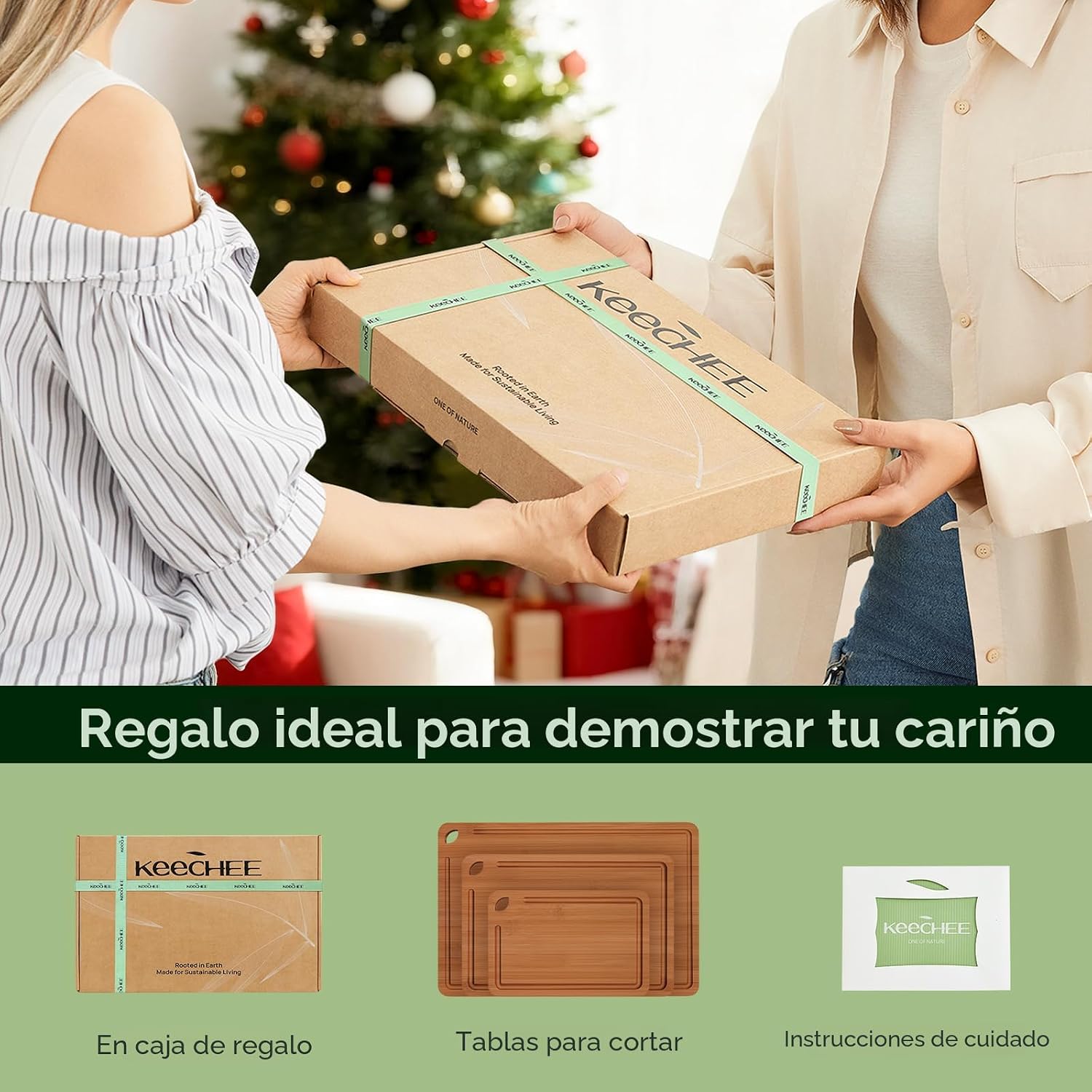 Keechee Tabla de cortar de bambú, tablas de cortar de madera durade...