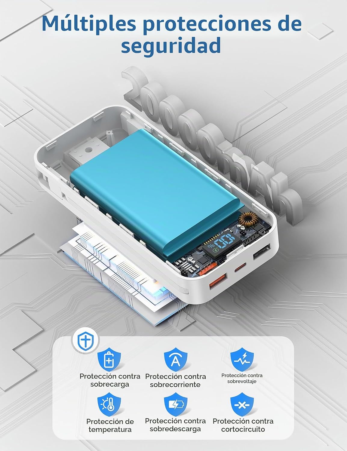 aonidi Cargador portátil de 20000 mAh con cables incorporados y enc...