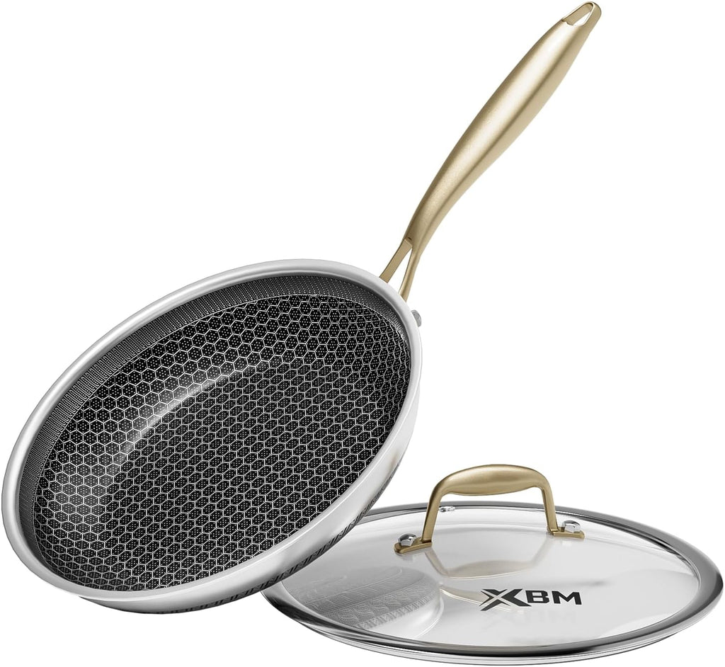 XBM Sartén antiadherente con tapa de 8 pulgadas, sartén de acero in...