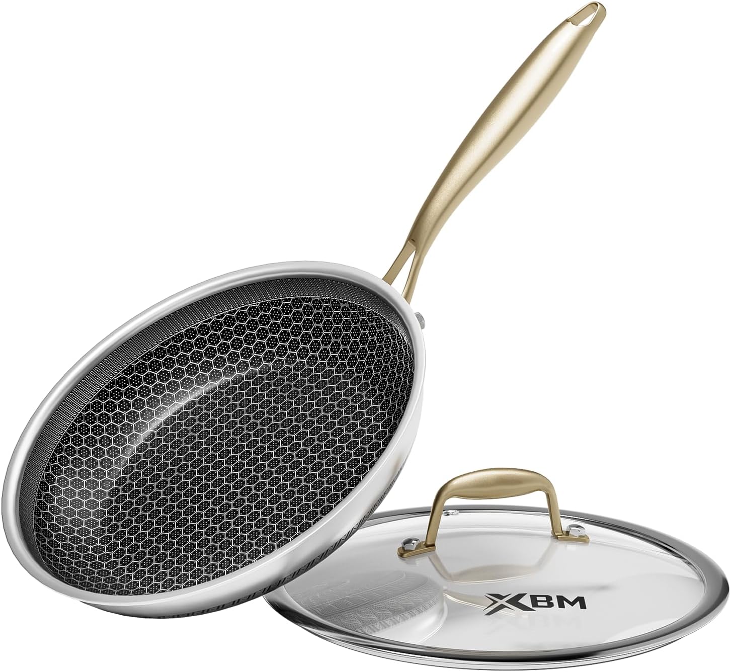 XBM Sartén antiadherente con tapa de 8 pulgadas, sartén de acero in...
