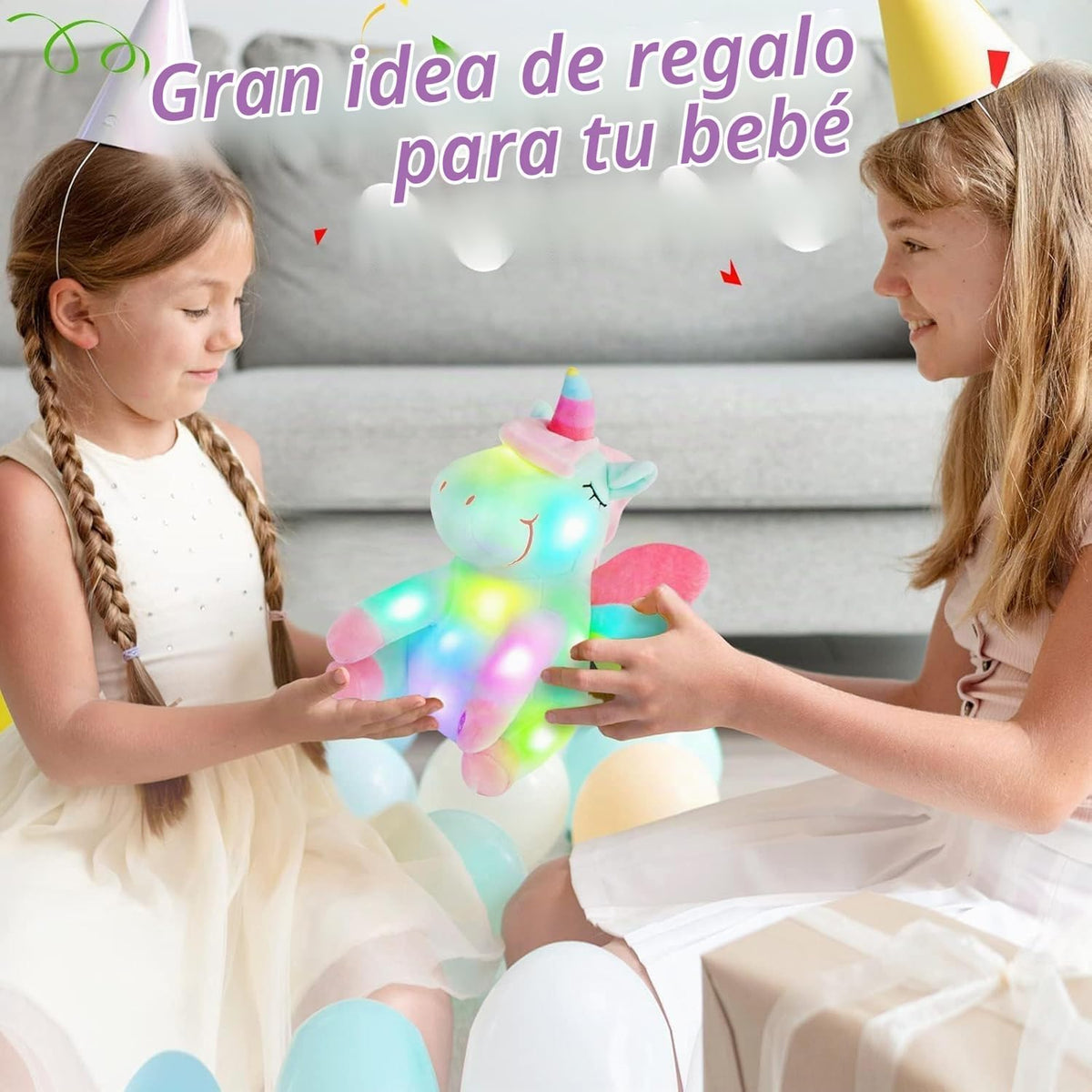 Athoinsu Juguete suave de peluche de unicornio verde iluminado con...
