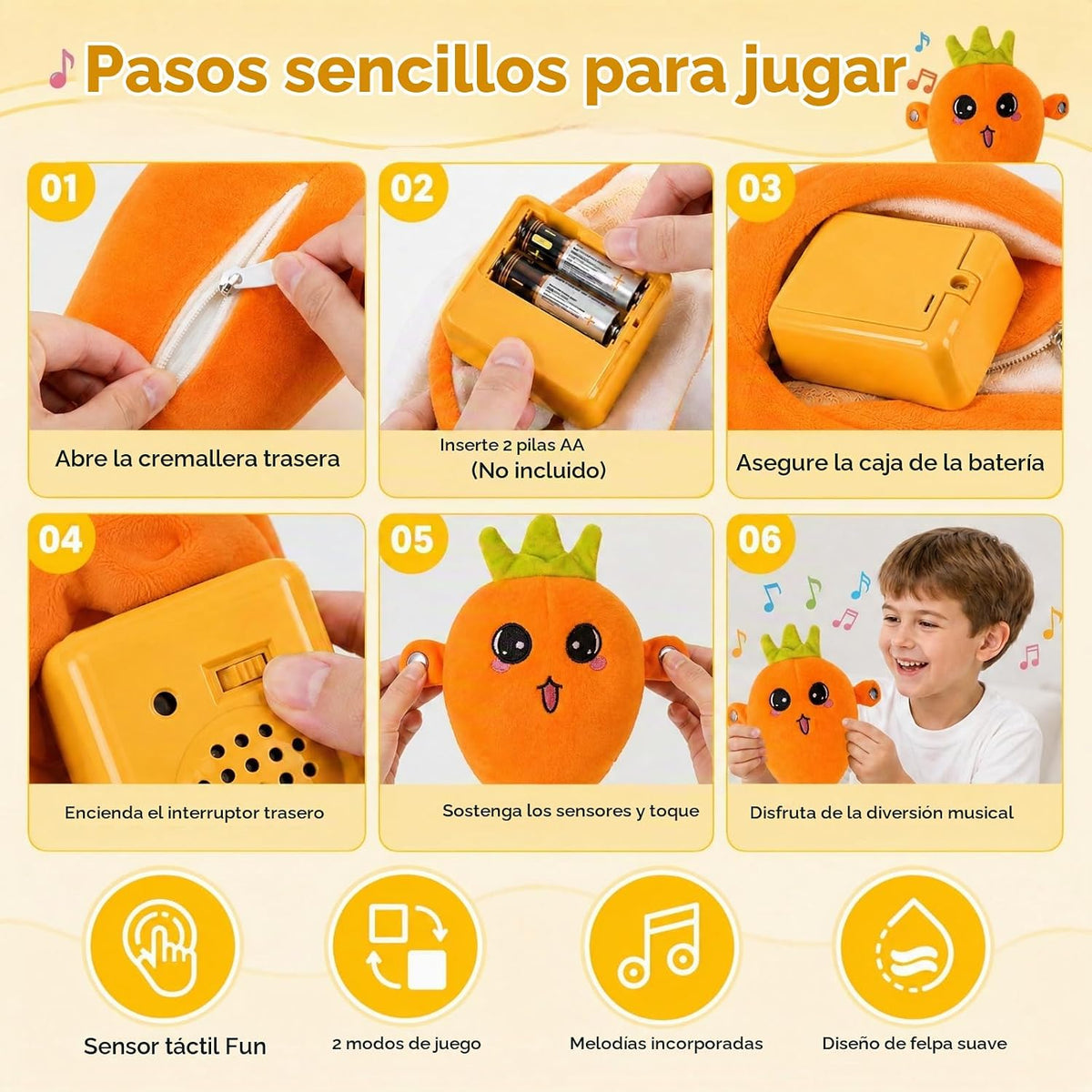 DoddyFun Juguetes sensoriales musicales, juego interactivo de peluc...