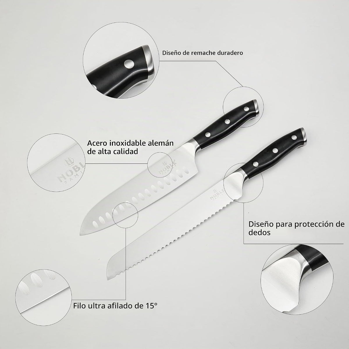 Juego de cuchillos con bloque, N NOBLE FAMILY, juego de 16 cuchillo...