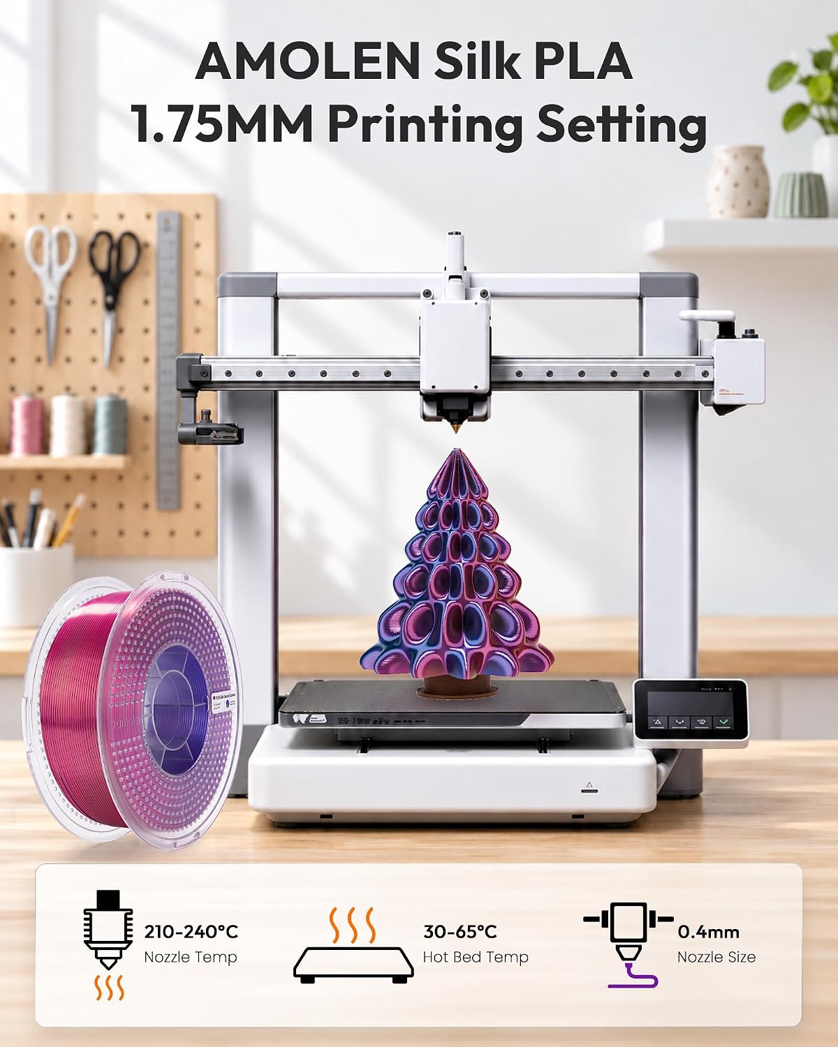 Filamento de impresora 3D de seda AMOLEN, 4 colores azul púrpura ro...