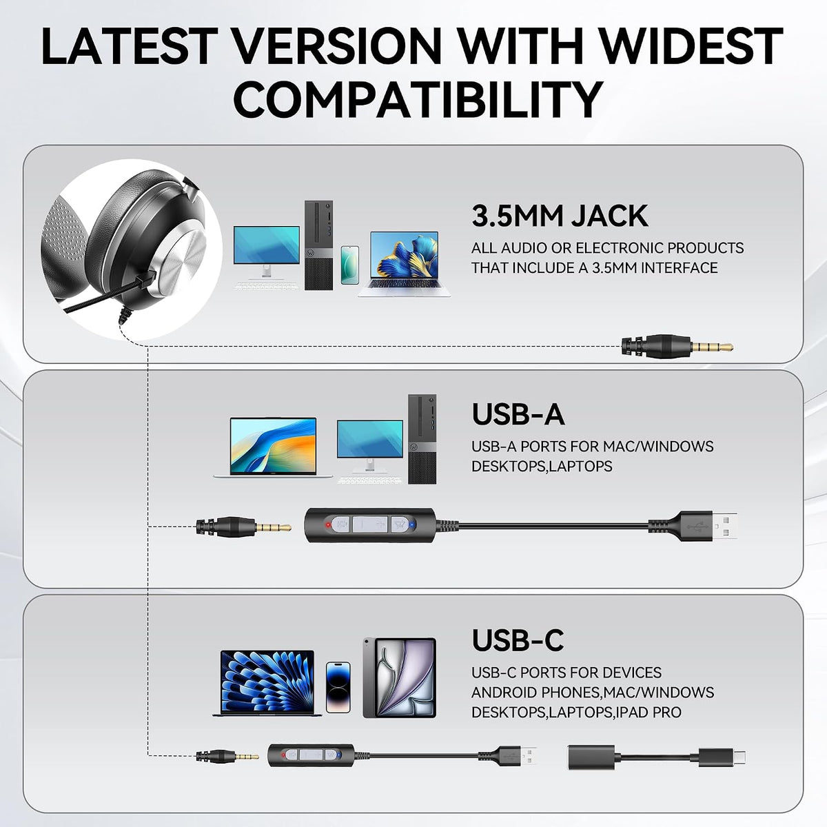 Voistek Auriculares USB con micrófono, auriculares de PC con micróf...