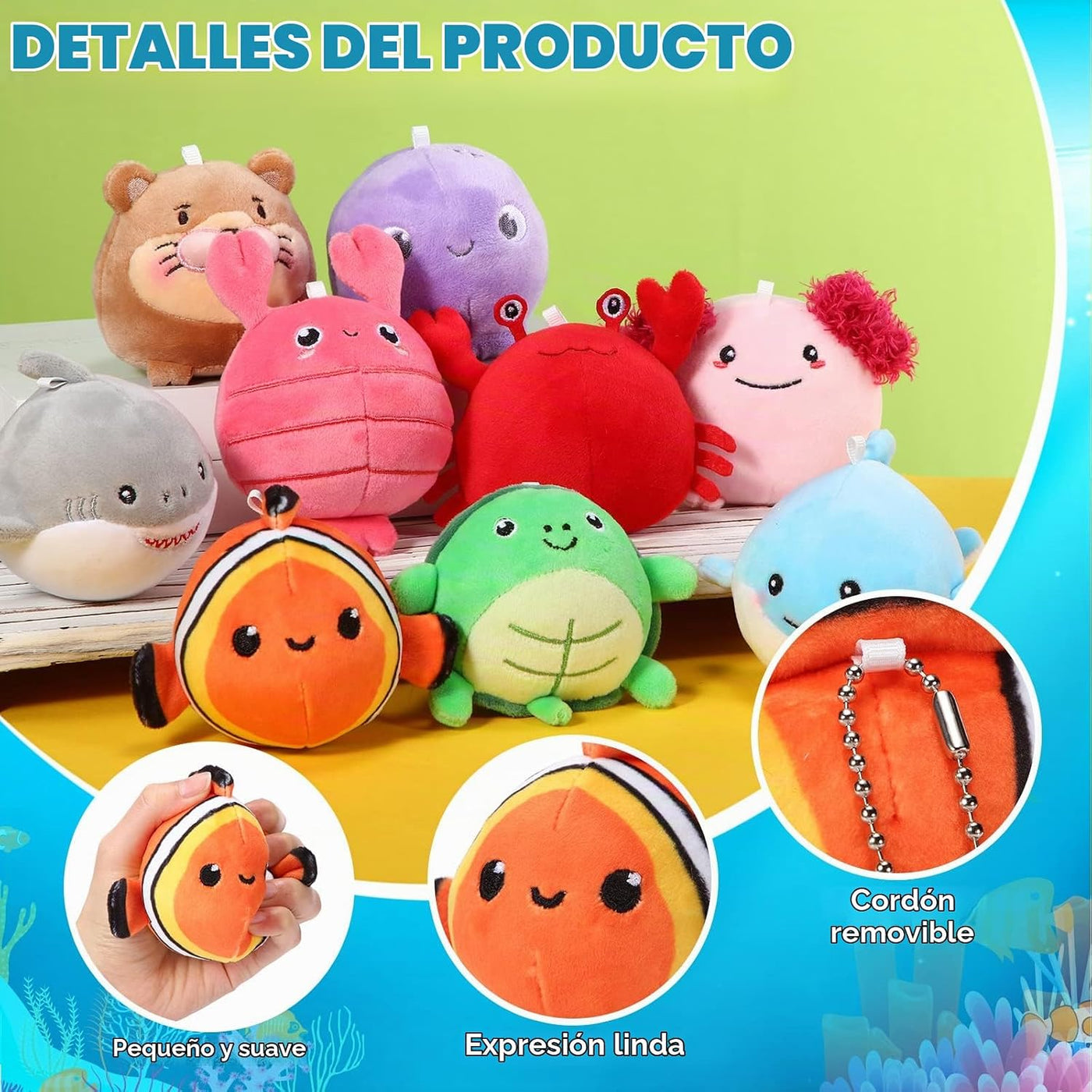 Harrycle 9 mini animales de peluche oceánicos de 3.15 pulgadas, lla...