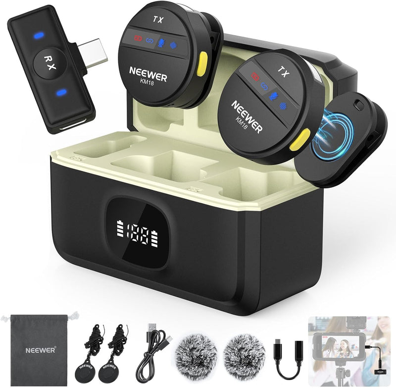 NEEWER Sistema de Micrófono Lavalier Inalámbrico Compatible con iPh...