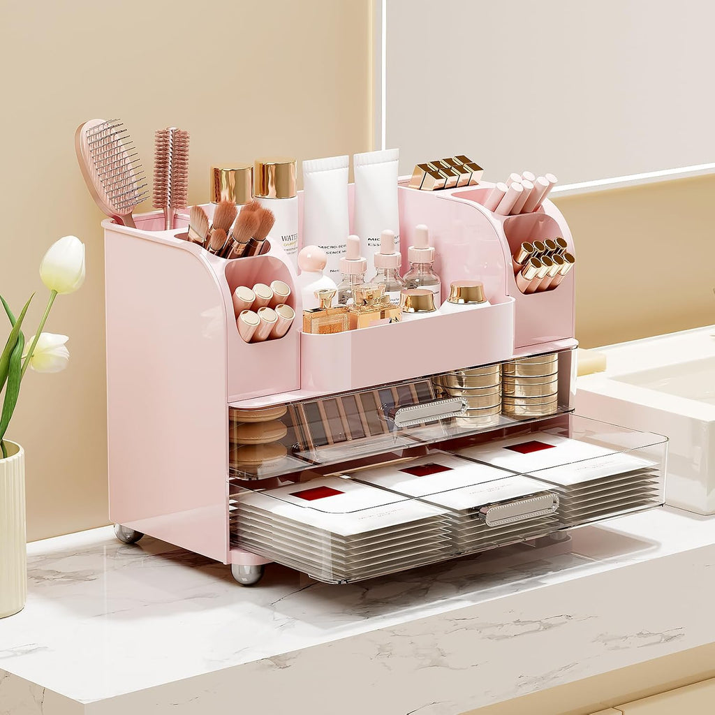 UFORU Organizador de maquillaje para tocador con 2 cajones grandes,...