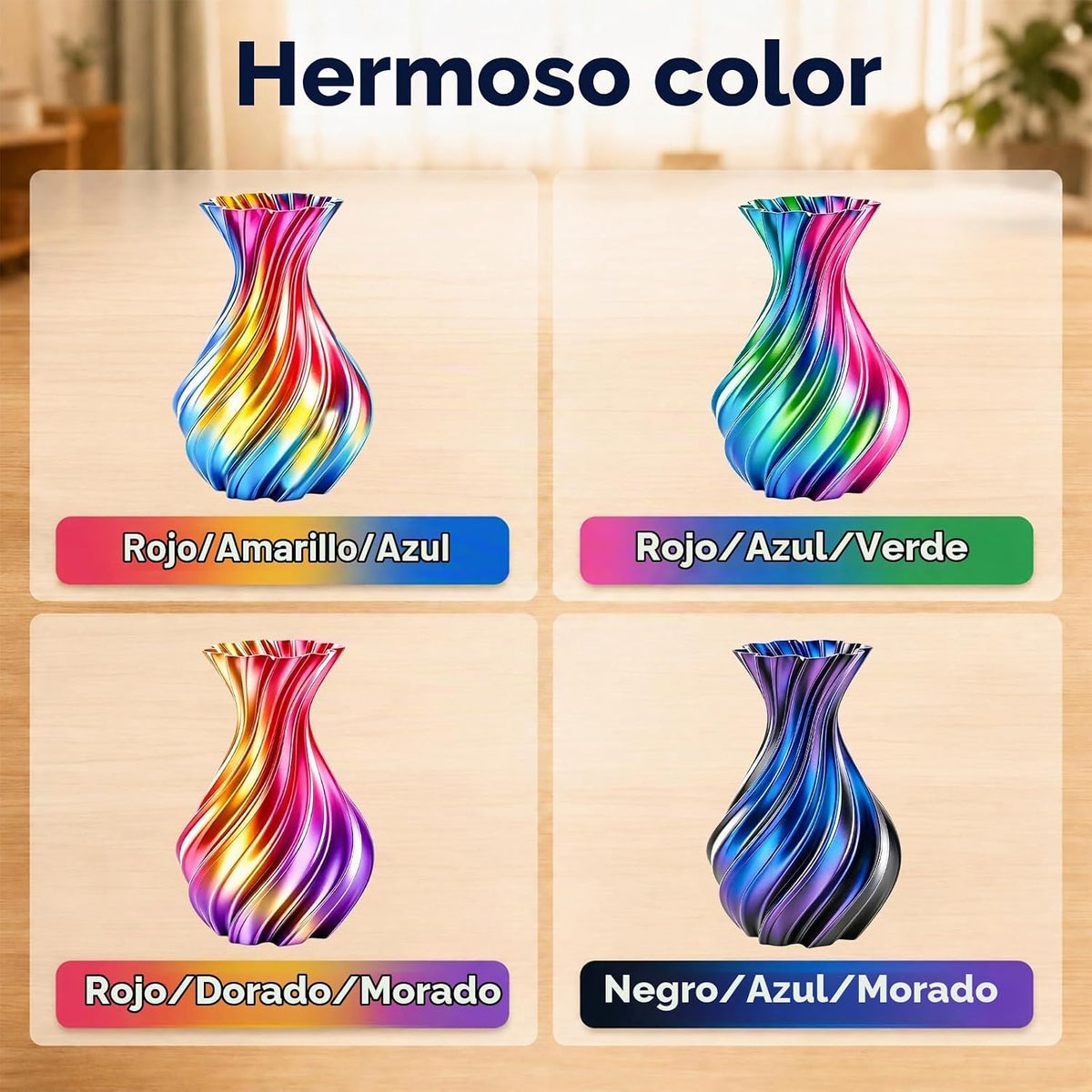 Meuymeu Paquete de filamentos para impresora 3D PLA+ de seda tricol...