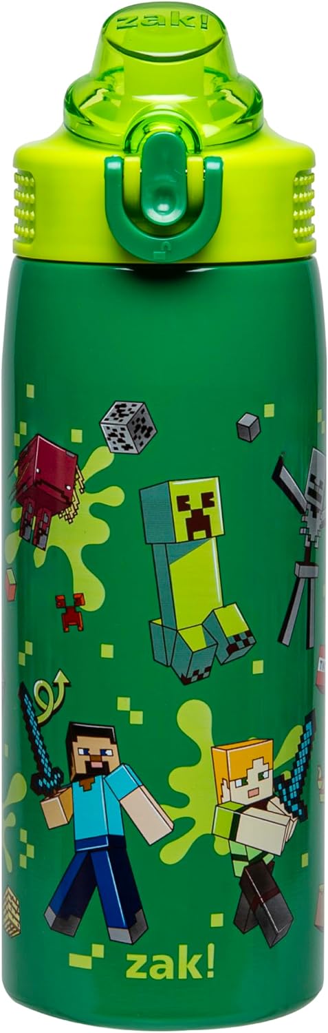 Zak Designs Minecraft Steve Sage Botella de agua para niños con paj...