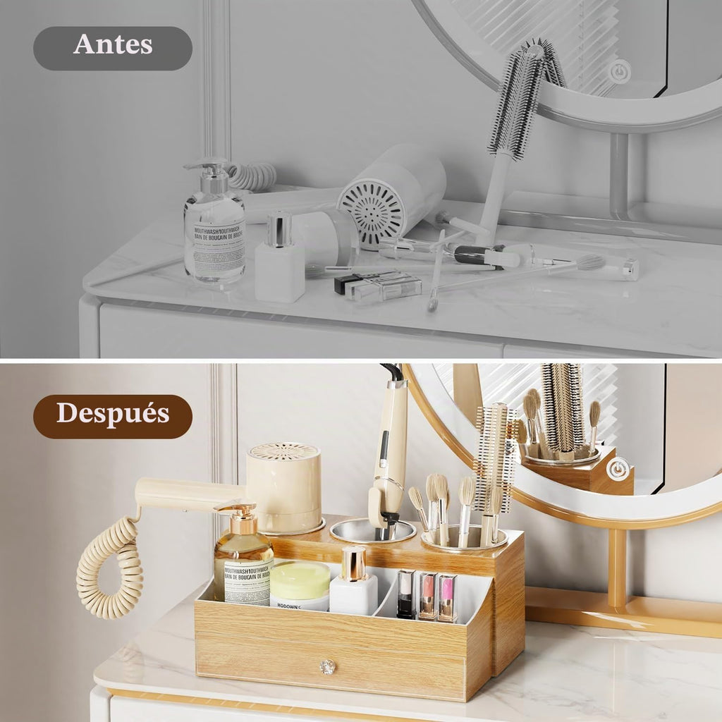 GFWARE Soporte acrílico para secador de cabello con cajón, organiza...