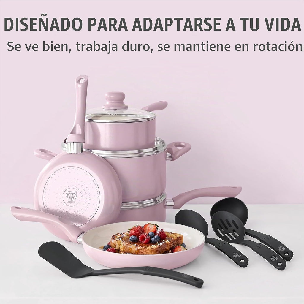 GreenLife Juego de utensilios de cocina antiadherentes de 16 piezas...