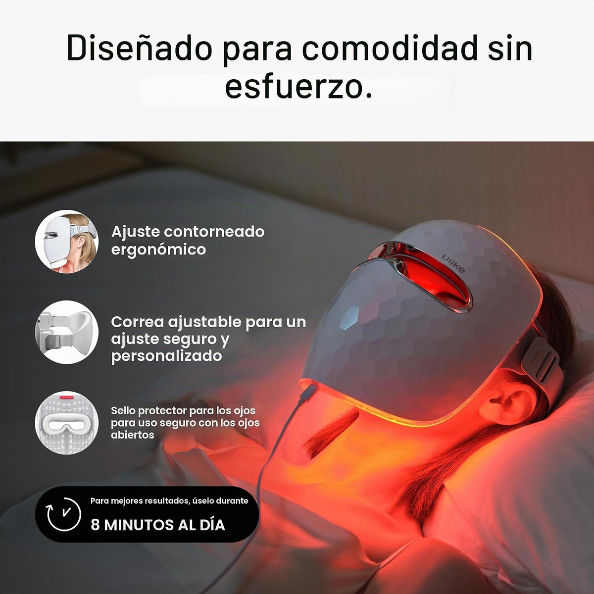 Máscara de terapia de luz roja Ulike para rostro, cobertura facial...
