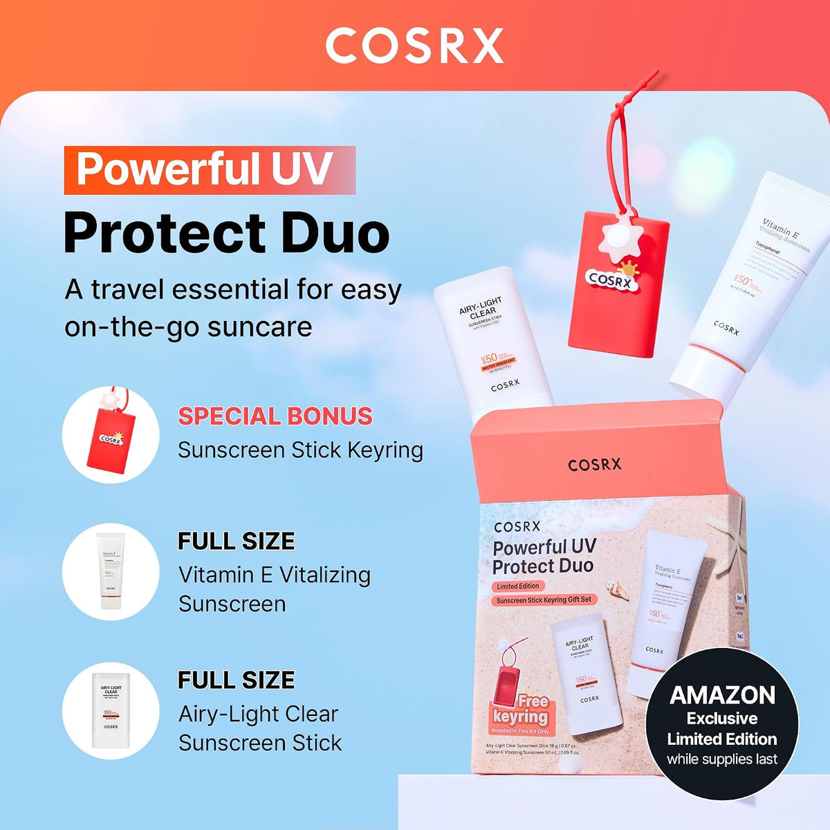 COSRX Protector solar con vitamina E y luz aireada con llavero de r...