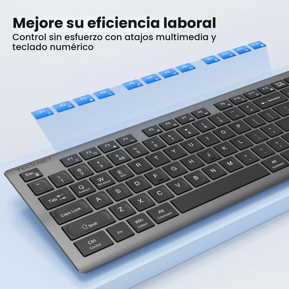 TECKNET Teclado inalámbrico recargable 2.4G ultra delgado, escritur...