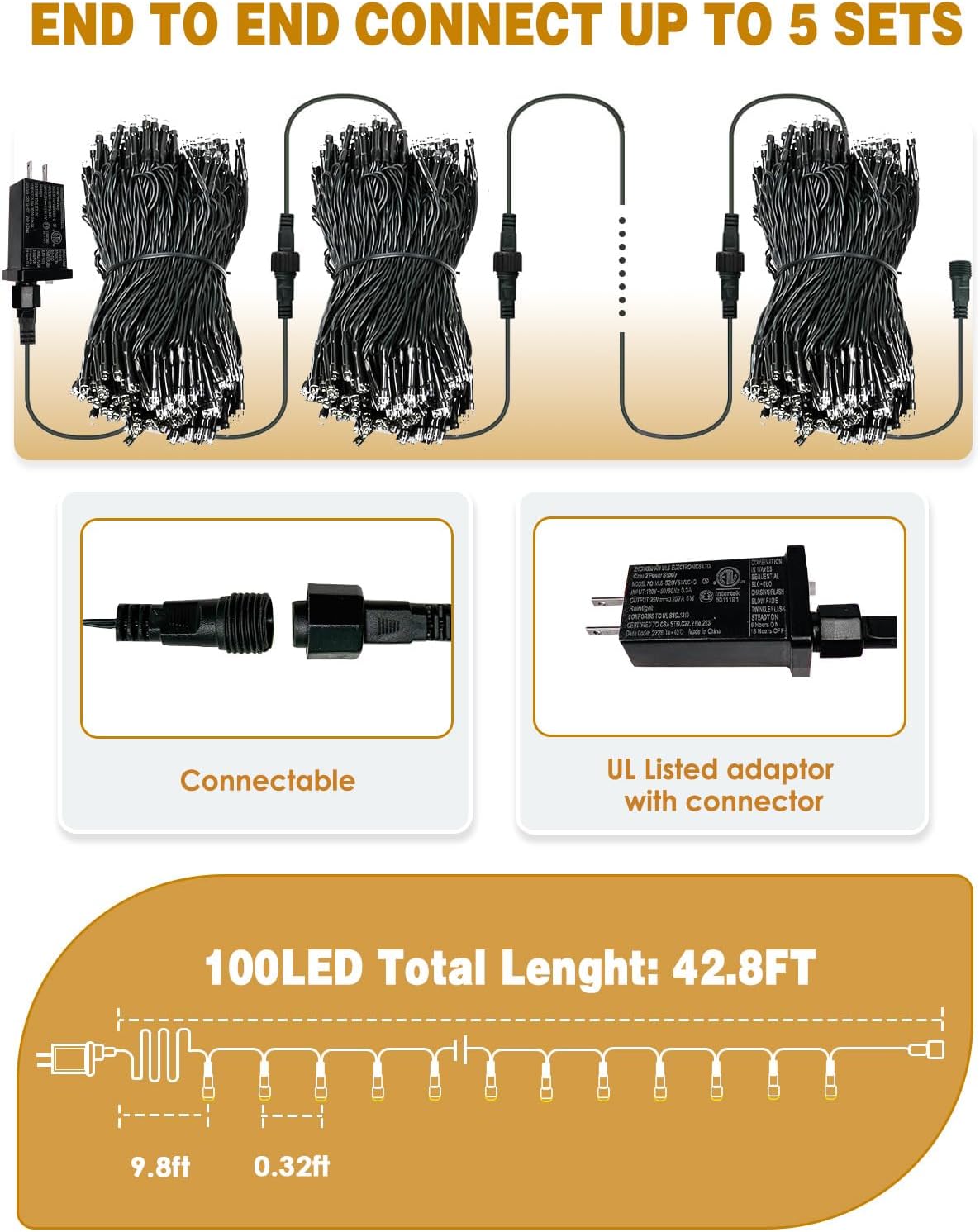 Guirnalda de luces navideñas extensibles para interiores y exterior...