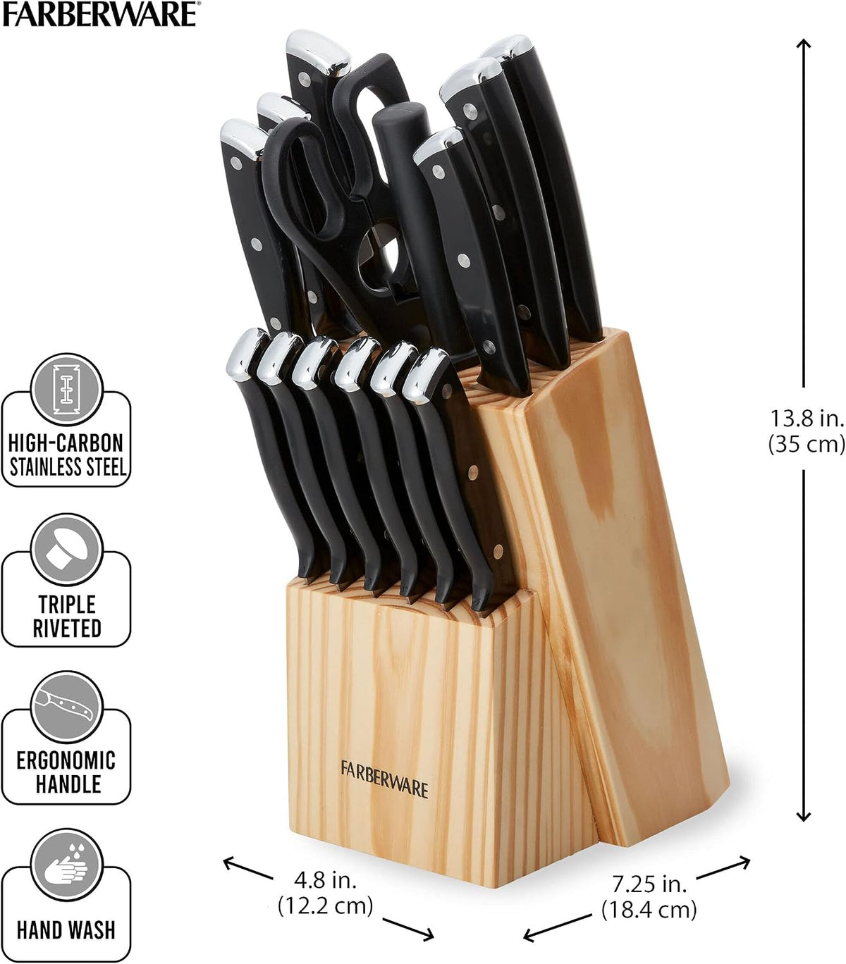 Farberware Juego de bloque de cuchillos triple remachado, 15 piezas...