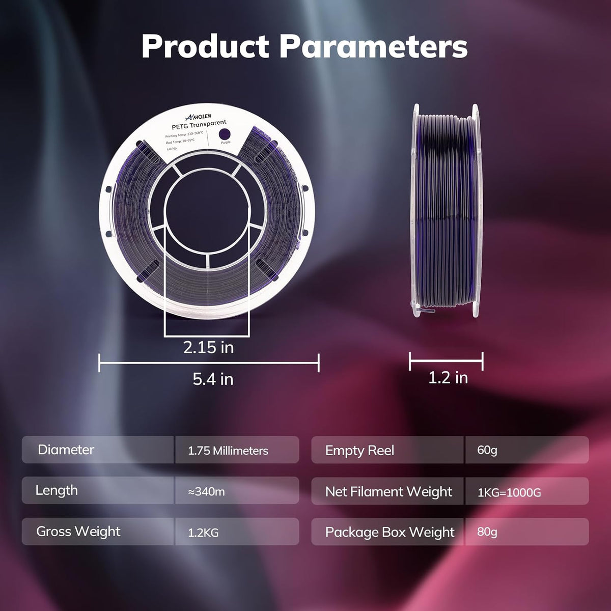 AMOLEN Filamento de impresora 3D transparente PETG Rapid de 0.07 in...