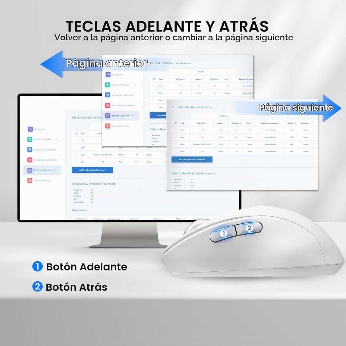 Ratón inalámbrico Bluetooth recargable, USB+BT×2, silencioso, ergon...