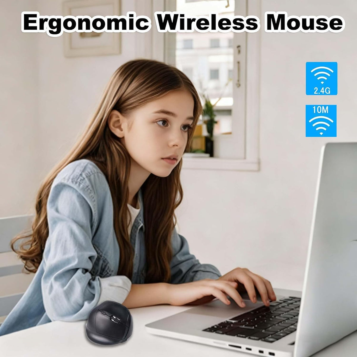 Ratón inalámbrico Bluetooth, ergonómico, vertical, recargable, sile...