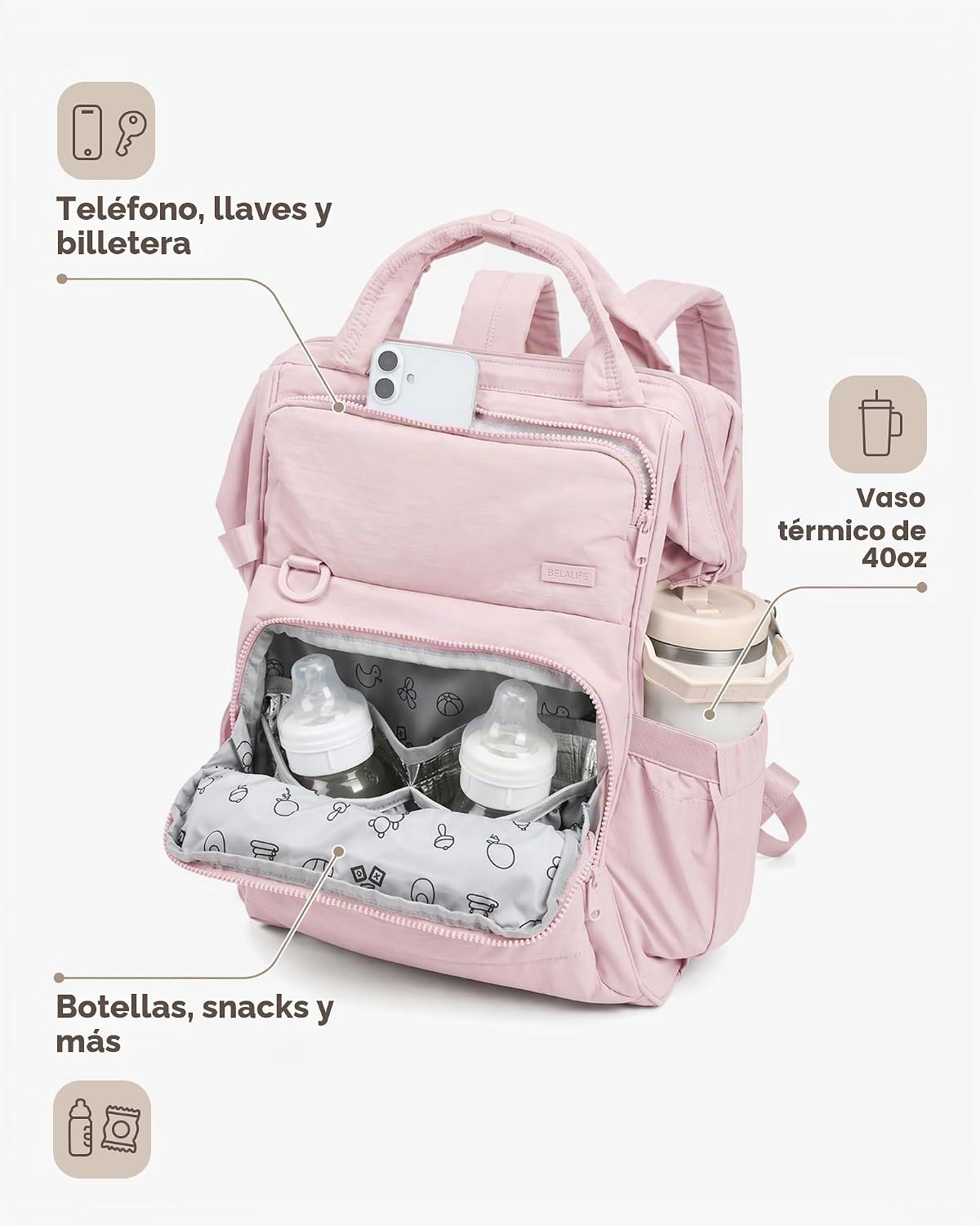 BELALIFE Mochila para pañales con cambiador, organizador para el cu...