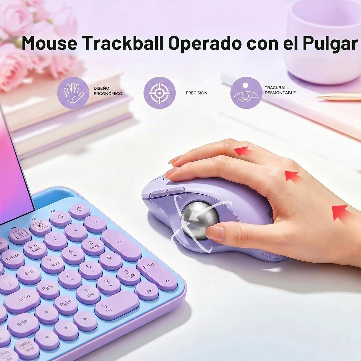 seenda Ratón inalámbrico Trackball, ratón ergonómico Bluetooth, col...