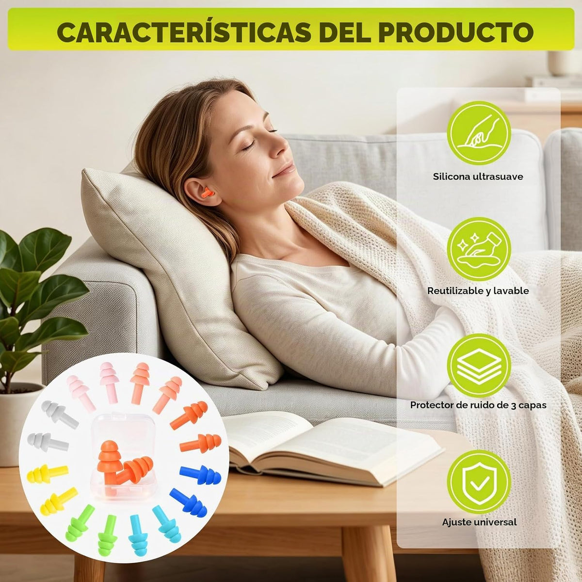TICONN 8 pares de tapones de silicona inalámbricos para reducción d...