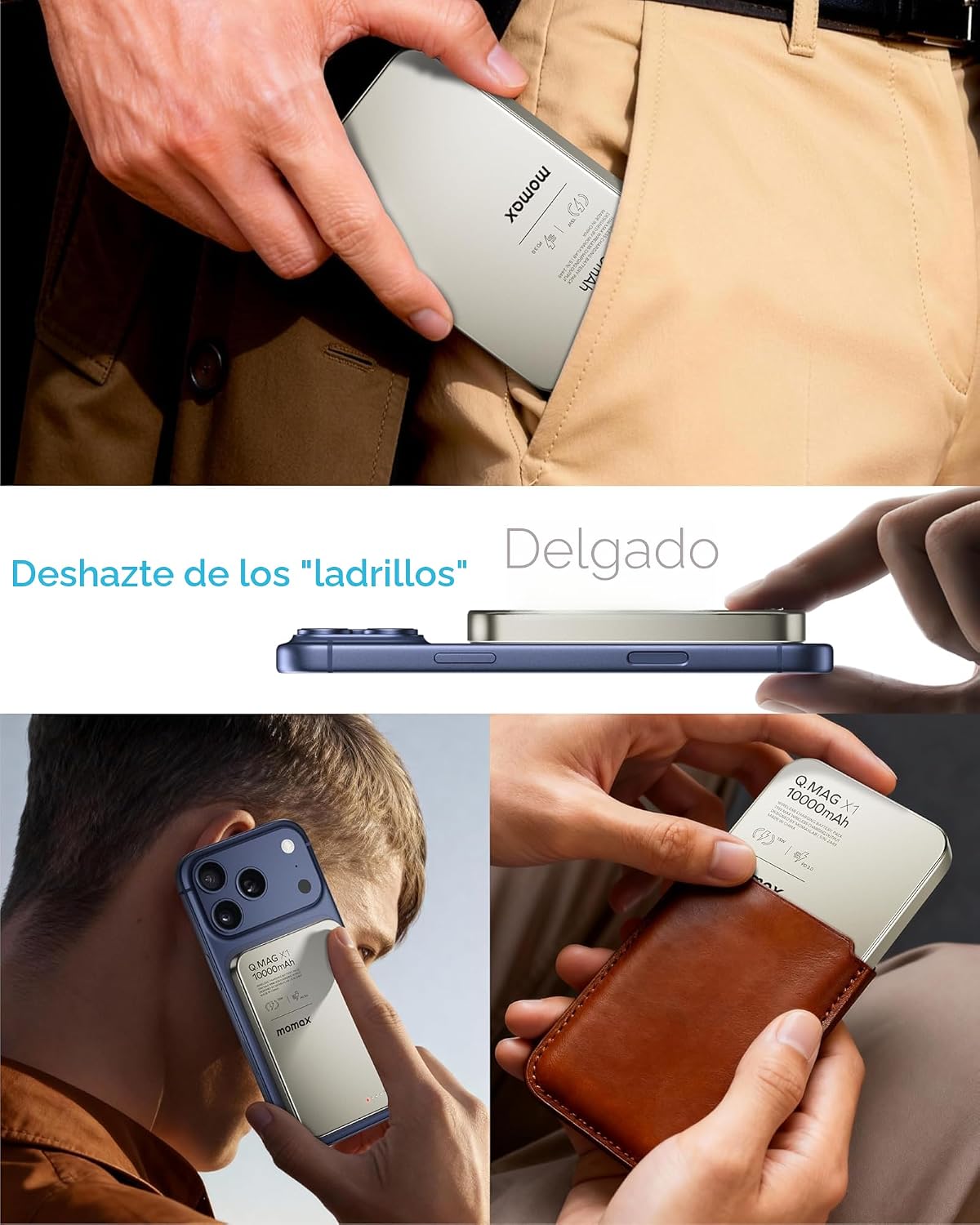MOMAX Banco de energía inalámbrico magnético de 10000 mAh, cargador...