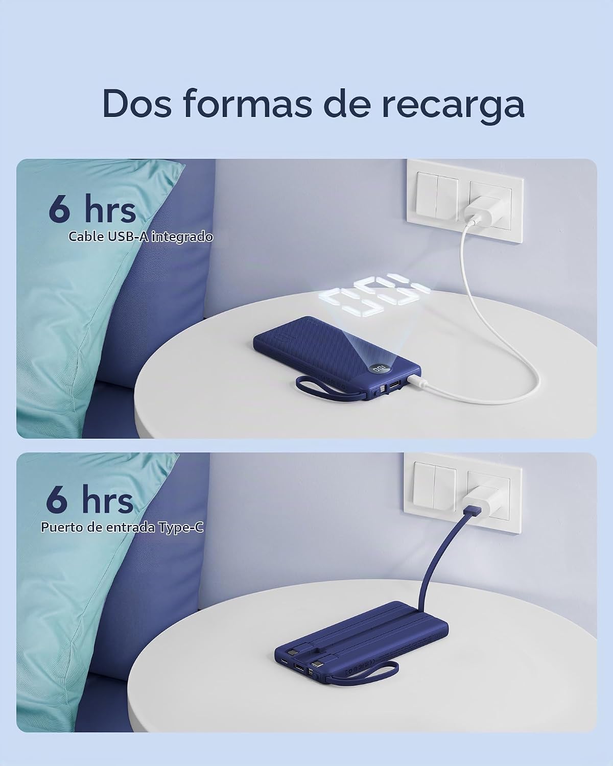 VRURC Cargador portátil, 4 cables integrados y banco de energía con...