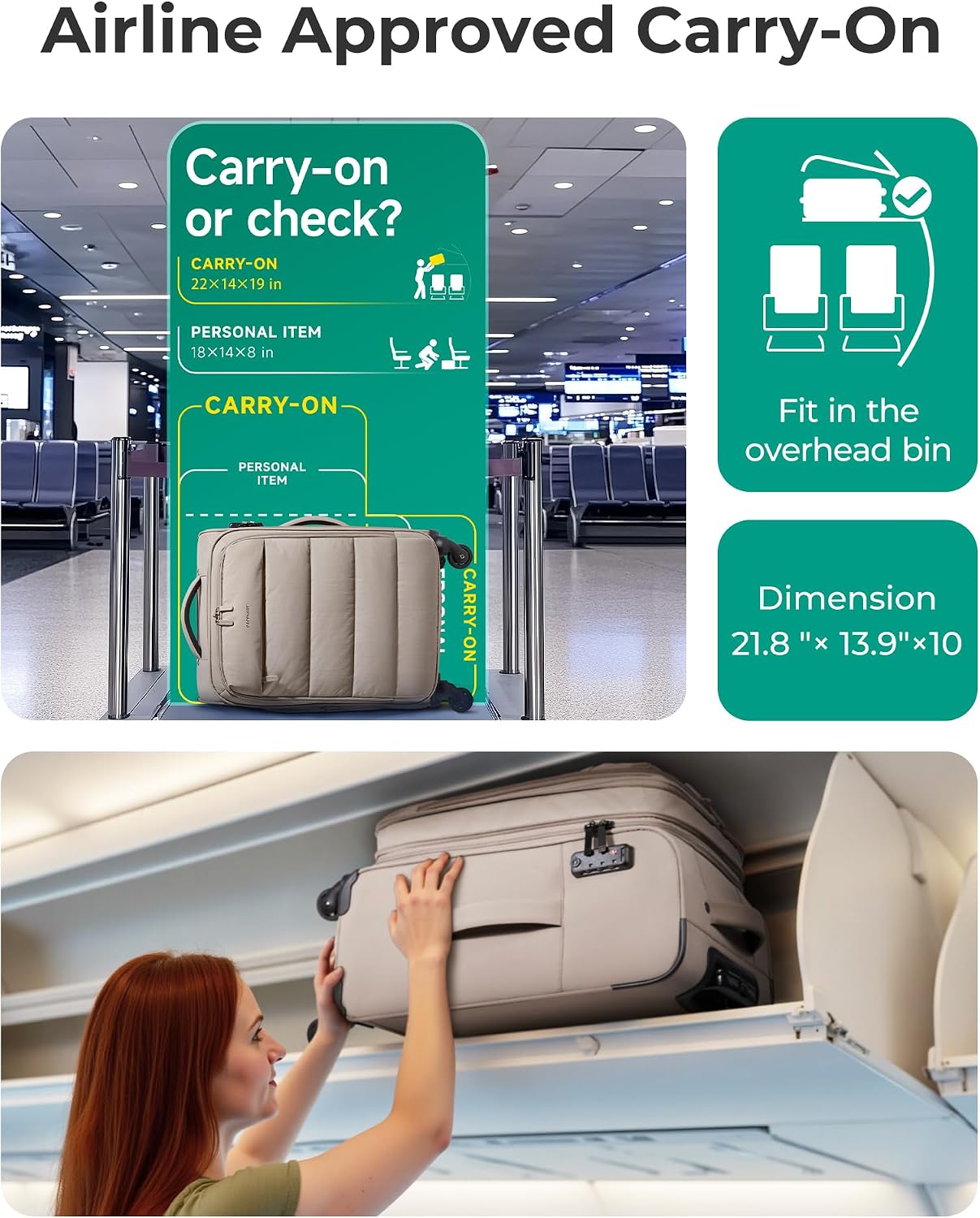 BAGSMART Equipaje de mano debajo del asiento Aprobado por aerolínea...