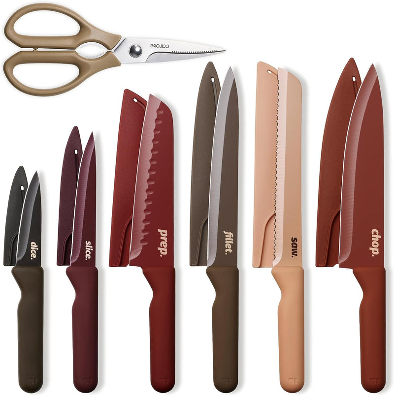 CAROTE - Juego de cuchillos de cocina, 6 cuchillos florales con 6 p...
