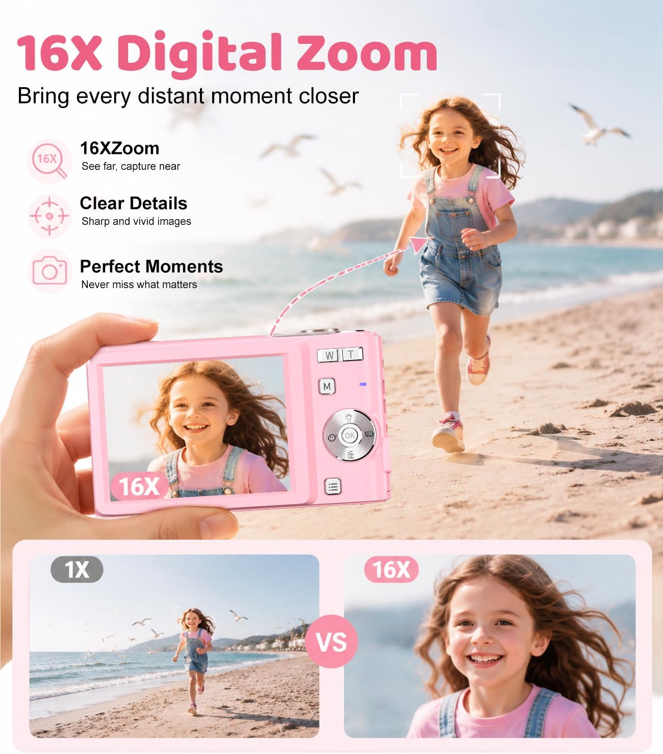 EJXHKNF Cámara digital rosa, 50MP FHD 1080P Cámara portátil para ap...