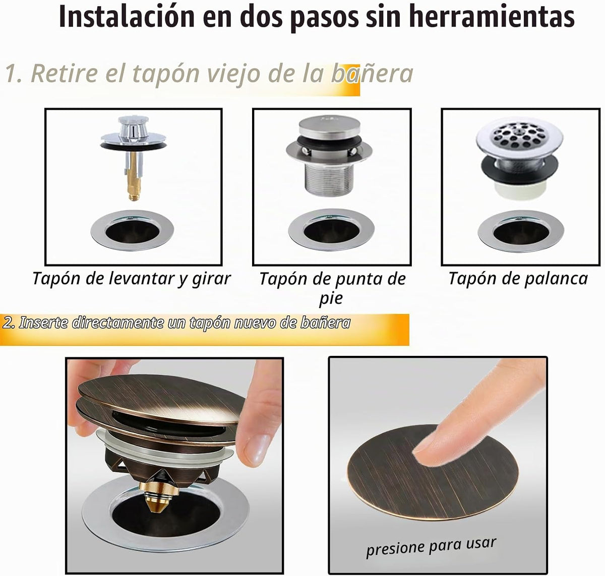 Anlige Tapón de drenaje de bañera, tapón de bañera desplegable y cu...